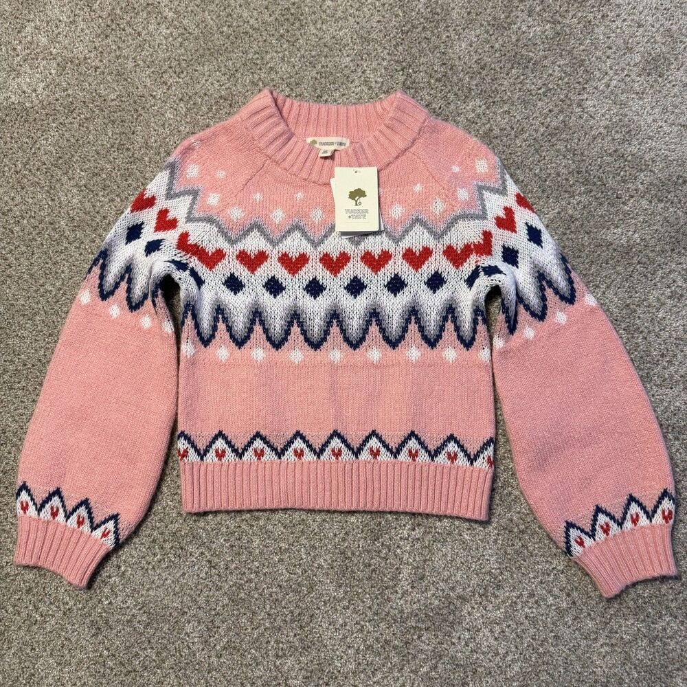 Tucker Tate Pink Heart Fair Isle Knit Sweater Dressy Girls 6 Cottagecore Preppy